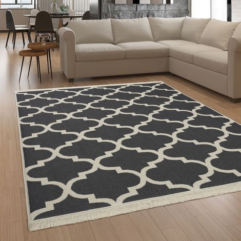 Paco Home Teppich Wohnzimmer Boho Waschbar Bis 30 Grad Skandinavisch Mit Fransen Wendbar 60x180 cm, Anthrazit 3