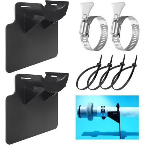 Support Tuyau Piscine 2 Pièces Tuyaux pour Piscine Support Piscines Hors Sol Accessoire avec Collier de Serrage Protection Anti-Torsion en Plastique (Noir) (1/5)