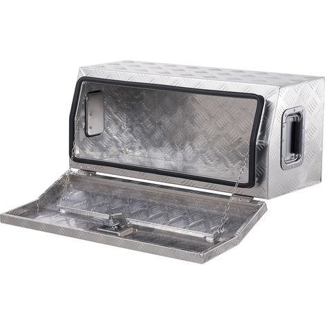 Coffre à outils robuste en aluminium pour camion, 30"x13"x13", avec poignée latérale et serrure à clé, organisateur de rangement pour remorque, pickup et camping-car, argenté. (1/5)