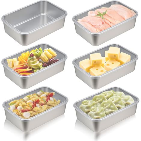 6 boîtes charcuterie acier inox (taille M), hermétiques empilables, saucisses/fromage/viande, frigo (1/5)