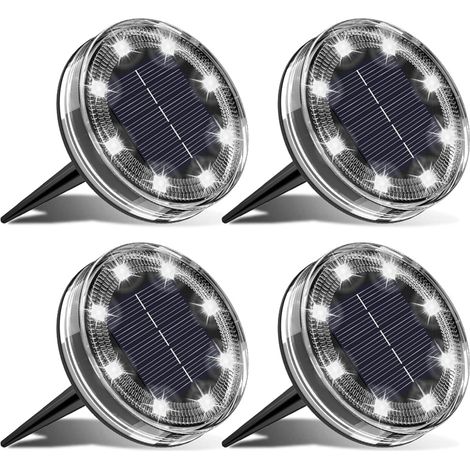 Lot de 6 Lampe Solaire Au Sol, 8 LED Lumiere Solaire Exterieur Jardin IP68 Étanche, Spot Solaire Extérieur pour Chemins Pelouse Terrasse Allée Cour Piscine Passerelle, Blanc Froid (1/5)
