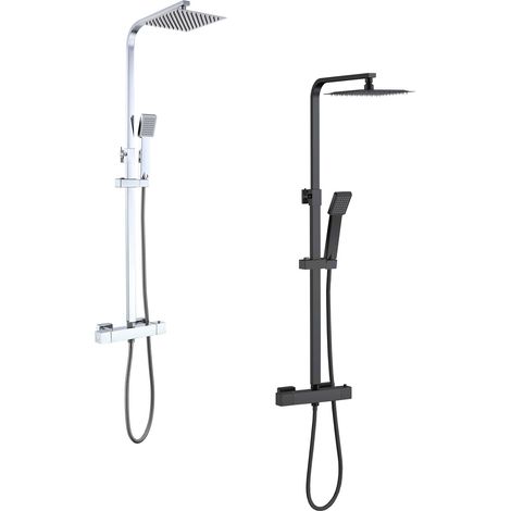 AICA 2 juegos de duchas termostáticas con duchas cuadradas y duchas de mano con columnas orientables (negro mate y cromo brillante) (1/5)