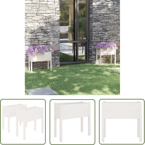 The Living Store Jardinières 2 pcs Blanc 70x31x70 cm Bois de pin massif - Jardiniere Blanche - Jardinerie - Pot De Fleurs Extérieur - Planter Bois - Décoration Jardin (1/5)