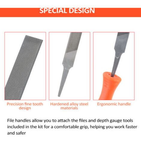 Kit per affilare la motosega, comprensivo di: impugnatura, lima, lime piatte, porta lime, righello di precisione, set di affilatura da 6 pezzi. -Crezuo