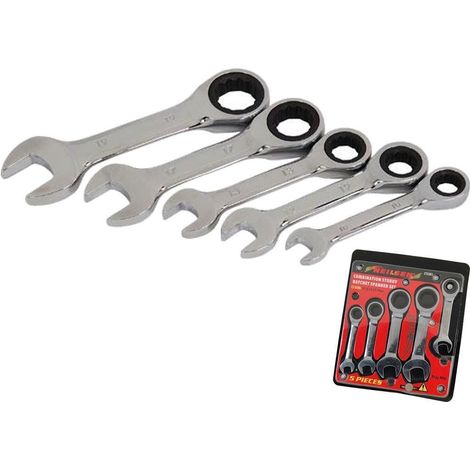 Neilsen 5pc Stubby Ratchet Metric Combination Spanner Wrench Set 10mm - 19mm (1/2)