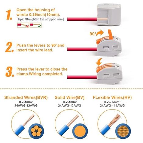 Bornes de Connexion, Connecteur Électriques Rapide de Fil, Électrique Connecteurs D'épissag Automatique à Levier-écrou pour Circuit en Ligne 28-12 AWG, PA/PC Ignifuge (1/3)