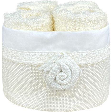 Cestino Con Lavette Ospiti in Cotone 30 x 30 Cm Asciugamani Spugna Bagno Salvietta Ospite NanstesCrema