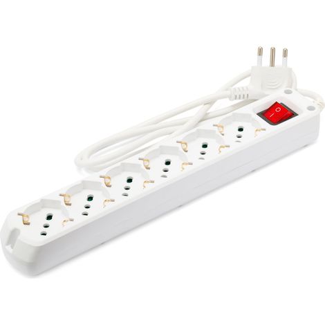 Multiprise plate avec prise multiple 6 prises Schuko et 10/16 A, multiprise électrique avec grande fiche 16 A, câble long 1 m, interrupteur lumineux, prises sûres – Blanc (1/5)