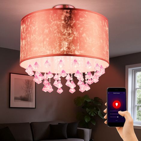 Deckenlampe dimmbar Smart LED Deckenleuchte App Sprach Steuerung Wohnzimmerlampe Kristalle gold, 8,5W 806lm warmweiß-kaltweiß, DxH 30x31 cm