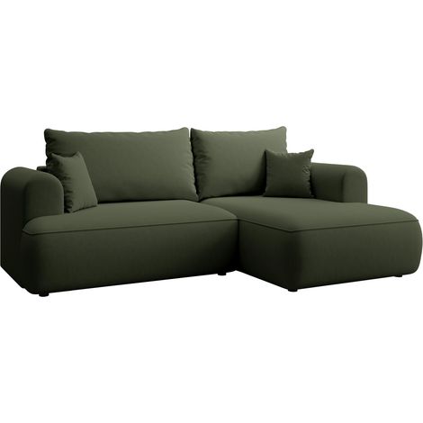 Selsey Ovo Mini - Eckschlafsofa rechtsseitig mit Stauraum, Easy-Clean-Samtbezug, olivgrün (1/5)