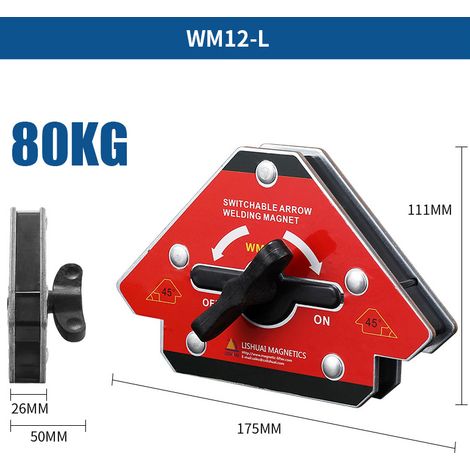 Positionneur Magnétique, Aimant de Soudeur Equerre Magnétique Soudure commutable, Supports de Soudure Magnétiques Accesoires de Soudage Angle, Positionneur Angle 45°-90°-135° - WM12-L