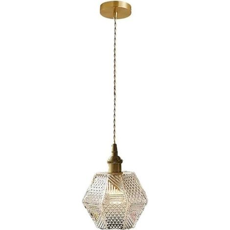 Suspension moderne – Cuivre – Verre transparent – Montage surface – E27 – Taille compacte – Câble réglable – Salle à manger/café/îlot cuisine
