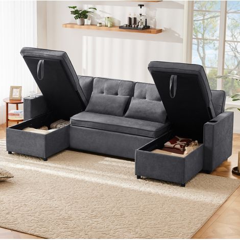 Sofá convertible en U 270 x 130 x 86 cm, 4 plazas, gris HAVRYA (1/5)