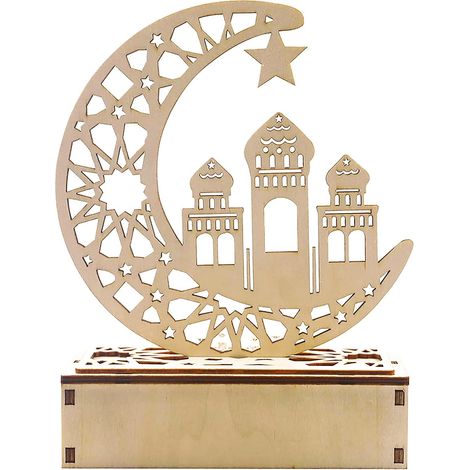 Lanterne Ramadan - Forme Croissant De Lune En Bois De Tilleul - Luminaire LED Pour Décoration Festive Eid Mubarak - 1 Pièce (1/5)