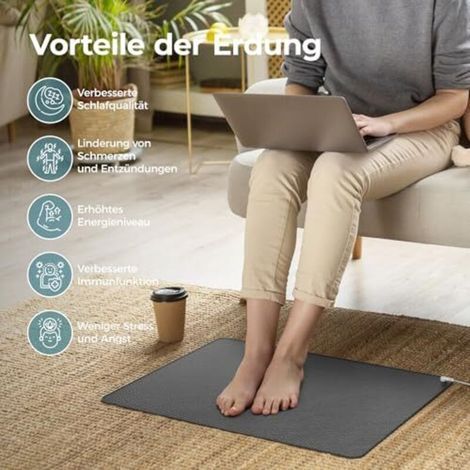 Tapis de mise à la terre, 40 x 60 cm, idéal pour les pieds, le sommeil, l'énergie, le soulagement des douleurs et des inflammations, l'équilibre et le bien-être – pour une sensation d'ancrage (1/4)