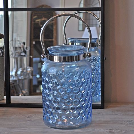Grande lanterne verre bleu 29x18cm (1/4)