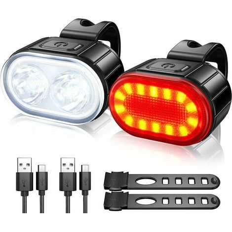 Fahrradbeleuchtungsset für Vorder- und Rücklicht, leistungsstarke LED-Fahrradbeleuchtung, wasserdichte Fahrradlampe (IPX5), USB-aufladbare Rücklichter für Rennräder und Mountainbikes, 4 und 6 Modi für (1/5)