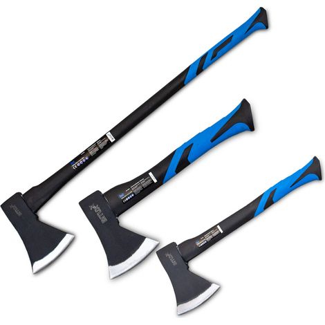 3er Set Beil 600g + Axt 1000g + Axt 1800g Spaltbeil Axt Holzspalter mit Fiberglasschaft für Garten Forst und Wald