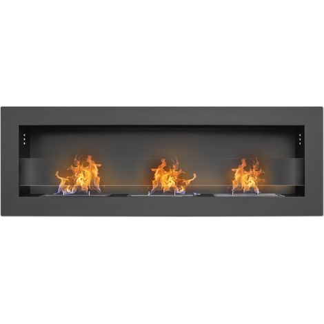 Frankystar – Cheminée bioéthanol à encastrer murale – Acier inoxydable et verre trempé – 3 brûleurs 3L – Pour espaces jusqu'à 35 m² – Design minimaliste - 120xH40 (1/5)