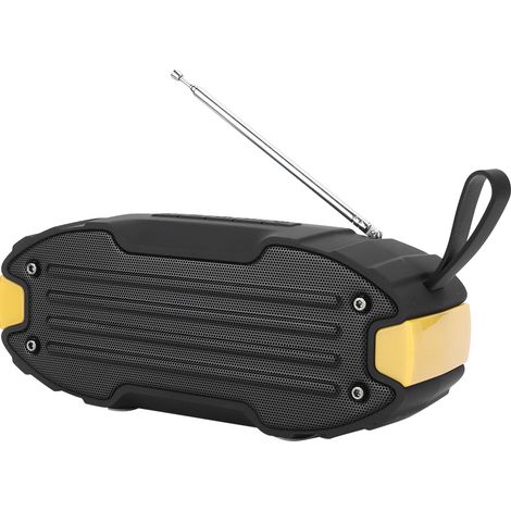Enceinte Bluetooth sans fil avec basses, idéale pour le cyclisme en extérieur, avec carte de rangement, radio FM et boîtier audio jaune. (1/5)