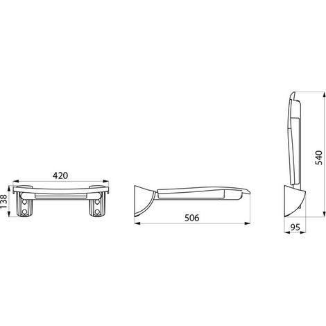 Siège de douche inox relevable, assise grand confort nylon HR brillant blanc réf. 510420 (1/3)
