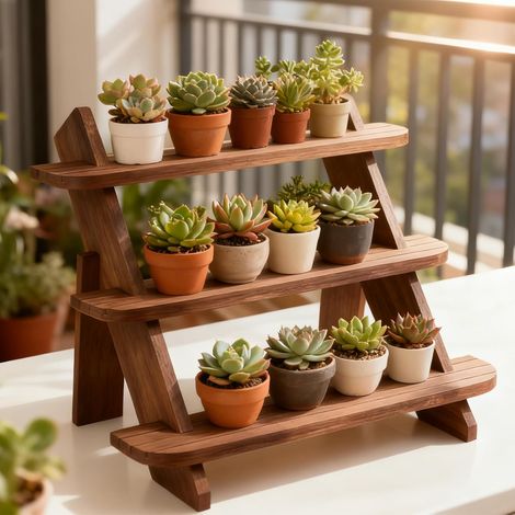 Étagère d'affichage en bois à 3 niveaux, présentoir à cupcakes en bois sans outil, suréleveurs rustiques pour desserts, présentoir de table de vente au détail, organisateur d'épices, grand (1/5)