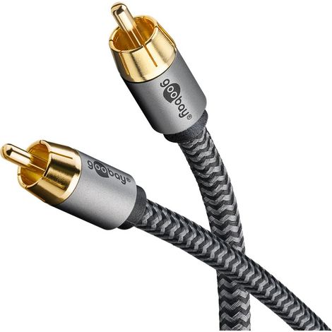 goobay 65299 Cable RCA mono de 10 m/Cable de audio para dispositivos de alta fidelidad con subwoofer/Cable textil flexible/Cable coaxial digital/Conexiones chapadas en oro