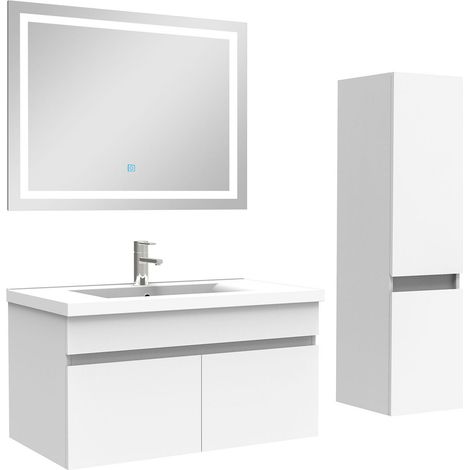 Ocean Ensemble meuble salle de Bain 80cm simple vasque avec colonne + miroir 3 couleurs blanc