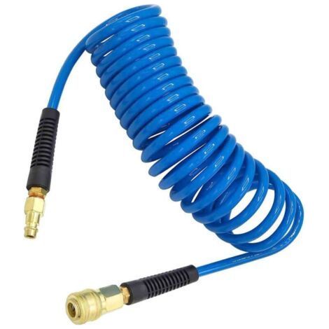 PU Compressed Air Hose 7.5m Long 6mm ID x 11mm AD with 1/4" Quick Couplings, Bend Limiter, Blue (1/4)