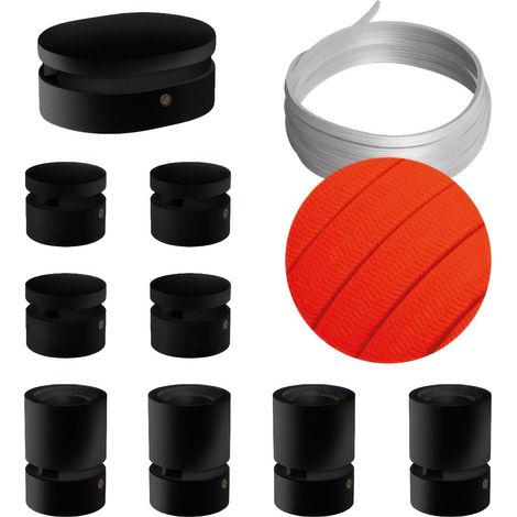 Sistema Filé Symmetric Kit - con cavo di 5 m per catenaria e 9 componenti in legno verniciato nero per interni