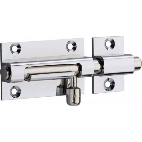 Verrou pour porte de meuble – Targette en laiton chromé 50 mm – Pêne rond coulissant – Pour bois dur et teck (1/2)