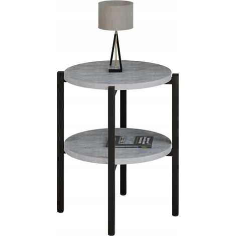 Table de chevet ronde loft avec étagère 35x35x46 cm métal noir (1/5)