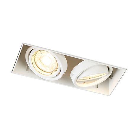 QAZQA + Moderno Foco empotrado blanco GU10 giratorio e inclinable sin marco 2 luces - Oneon Acero Rectangular Adecuado para LED Max. 2 x 50 Watt