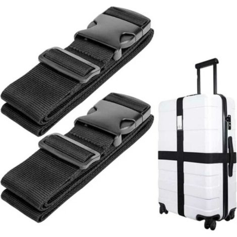 Lot de 2 sangles à bagages réglables, noires, pour sécuriser vos bagages pendant vos voyages.-AquaForge (1/2)
