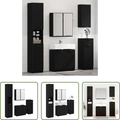 Miroir salle de bain - Ensemble de mobilier de salle de bain 4 pcs Chêne noir (1/5)