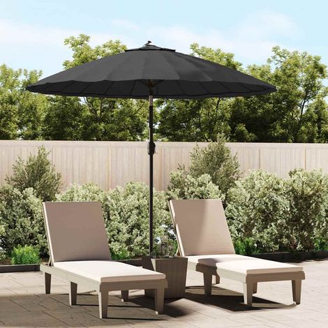 Parasol de Jardin d'Extérieur avec Mât en Aluminium 24 Nervures et Manivelle Noir 270 cm - PANGIVO (1/5)