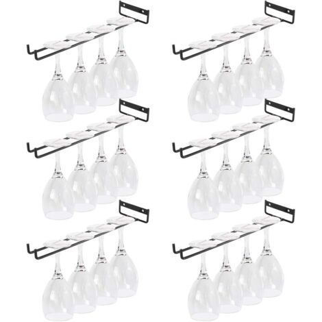 6 Pièces Porte Verres Suspendu, 30 cm Support Verre a Pied Suspendu, Noir Supports pour Verres à Vin Sous Armoire en Métal pour Armoire, Bar, Cuisine (1/5)