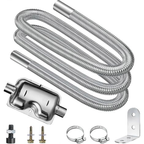 Tuyau d'échappement de 200 cm pour générateur avec silencieux, chauffage de stationnement, tuyau d'échappement en acier inoxydable pour chauffage diesel, kit de tuyau d'échappement avec colliers de se (1/4)