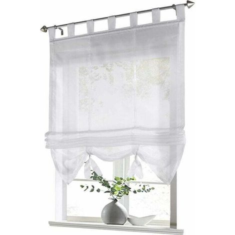 Raffrollos mit Schlaufen aus weißem Voile, 120 x 155 cm – 100 % Polyester – Schlaufenmontage – Für moderne Küchen