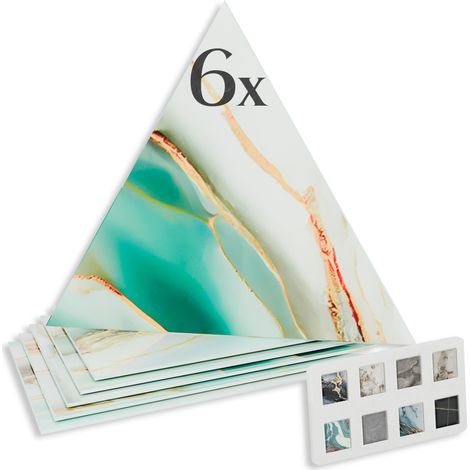 HEXIM Marmorplatten Optik Dreieck Set 6 Stück SPC Dekor Fliesen innen außen: 80118, 6 Stück