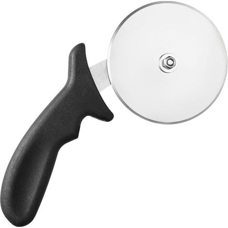 Professional stainless steel pizza cutter, black plastic handle – (1/5)