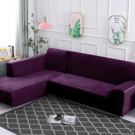 Housse de canapé - - Extensible - Velours épais - Antidérapante - Beige 2 places 145-185 cm (1/5)
