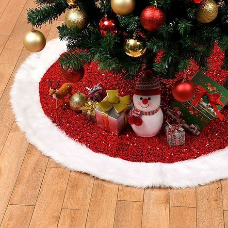 Jupe de Sapin de Noël en Peluche à Sequins Brillant Jupe Arbre de No 90cm (rouge,90cm) (1/5)