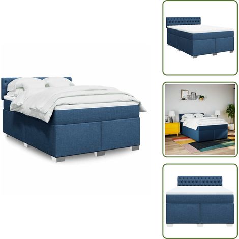 Sommier à lattes de lit avec matelas Bleu 140x190 cm Tissu - Sommier À Lattes De Lit - Sommiers À Lattes De Lit - Lit - Meuble De Chambre À Coucher (1/5)