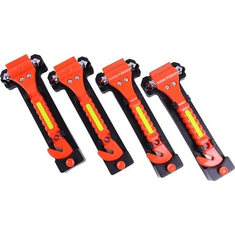 4er-Pack Auto-Sicherheitshammer – mit Scheibenbrecher, Gurtschneider, Reflektor, rot
