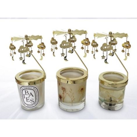 Porte-bougie chauffe-plat Rotatif avec Base 7.4cm - Carrousel Doré Décoratif Élégant (1/5)