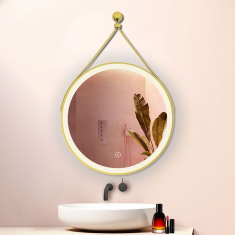 AICA 800800 Bathroom Round Belt Mirror, Golden edge, Dimmable 3 Colors LED, Anti-fog, Memory function, Touch sensor, Explosion-proof, IP44 (1/5)