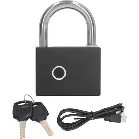 Verrou Bluetooth intelligent à empreinte digitale, contrôle via APP, serrure USB rechargeable avec clés mécaniques de rechange, noir (1/5)