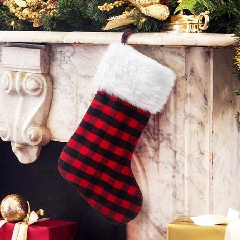Chaussettes de Noël à carreaux de buffle , pour Noël, maison, cheminée, décoration de fête (1/3)