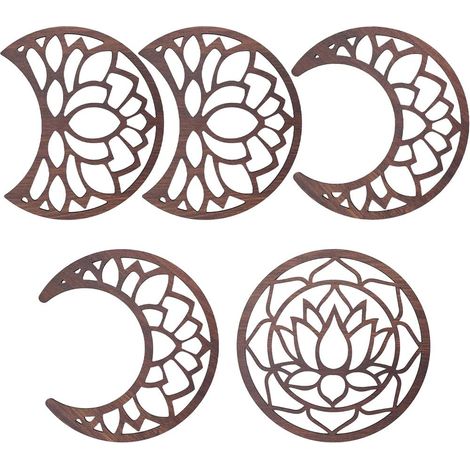 JSSEVN-5 décoration Murale Phase Lune Lotus Suspendre Bois Décoration Murale Bohème Ensemble Décoration Murale Esthétique avec Autocollants pour Salon (1/5)
